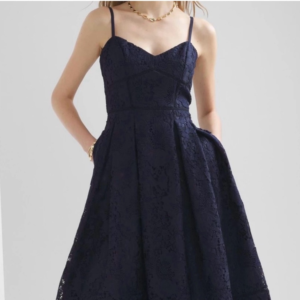 NWT White House Black Market Blue Pleated Midi Dress 2P